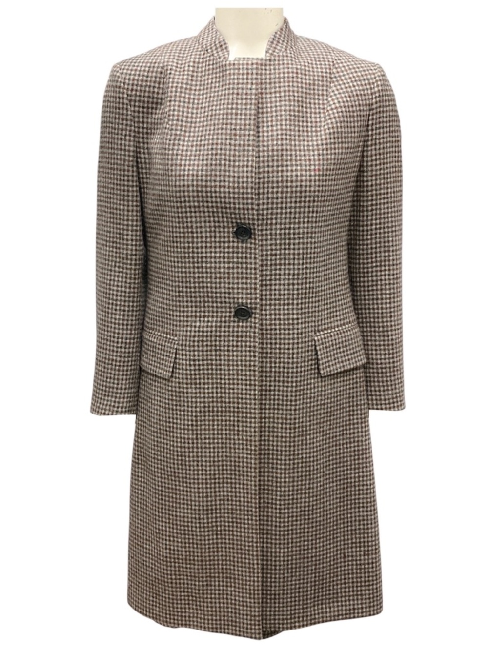 KITON BROWN / GREY MULTI PLAID WOOL AND CASHMERE BUTTON FRONT COAT